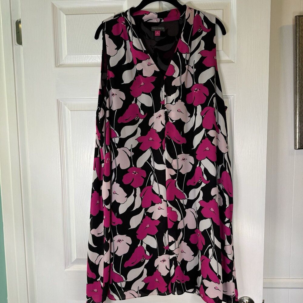 Vince Camuto Sleeveless Floral Shift Dress Black Pink XL Lightweight